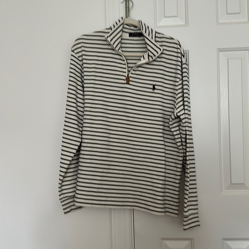 Polo by Ralph Lauren Cream and Black Striped Half-Zip Sweater
